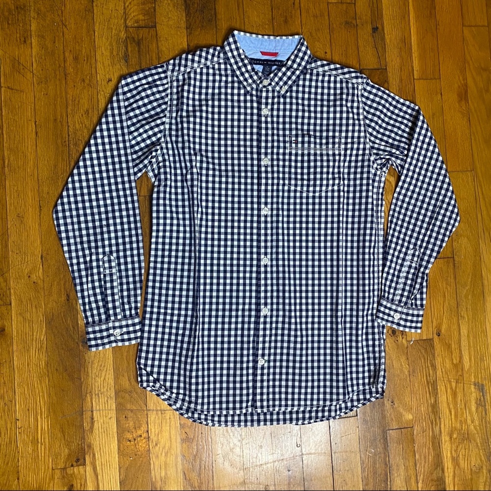 Tommy Hilfiger Boys' Black/ White Plaid Button Down Dress Gingham Shirt Size 20